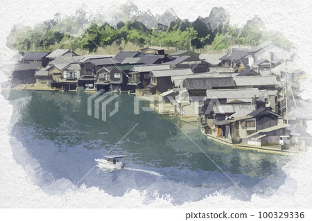 Watercolor-style Ine Funaya house in Ine, Ine-cho, Yosa-gun, Kyoto Watercolor-style Ine Funaya house in Ine, Ine-cho, Yosa-gun, Kyoto 100329336