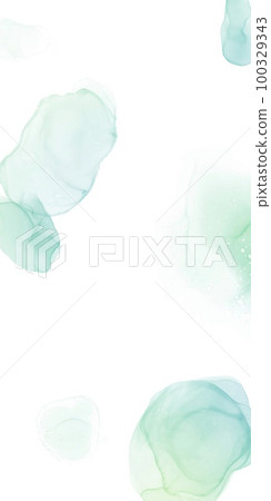 白色背景酒精水墨藝術春夏垂直模板）肥皂泡狀圖案/綠色漸變 100329343