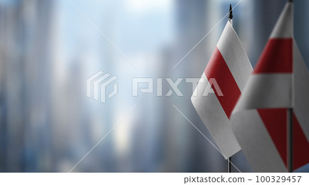 A small Belarus flag on an abstract blurry background A small Belarus flag on an abstract blurry background 100329457