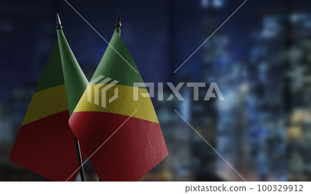 Small flags of the Congo on an abstract blurry background 100329912