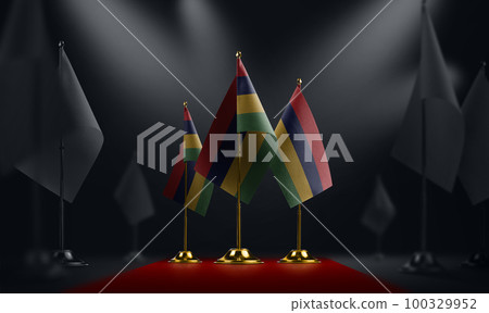 The Mauritius national flag on the red carpet 100329952