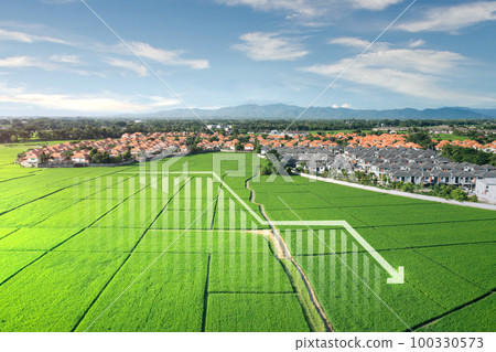 Land and decreasing concept in aerial view. 100330573
