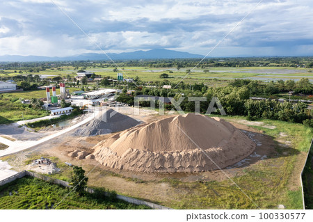 Pile of sand and rock in aerial view. 100330577