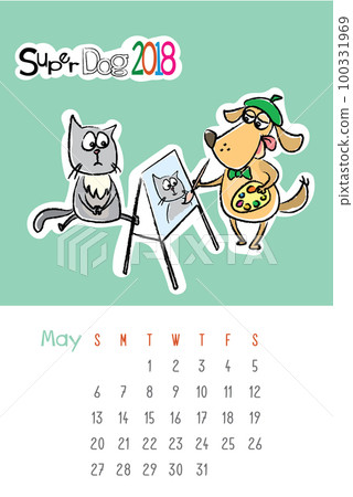 Calendar 2018 with cute funny dog and sad cat 100331969