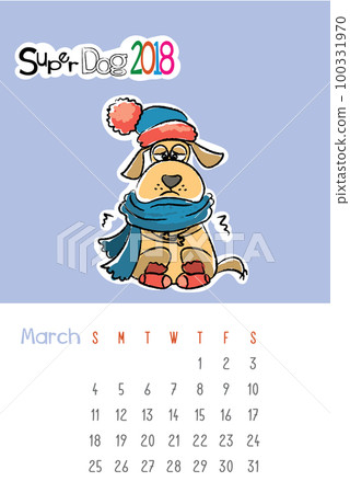 Calendar 2018 with cute funny dog 100331970