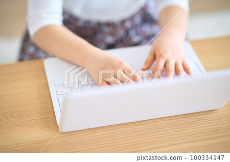 Elementary school girl operating a computer at home 100334147