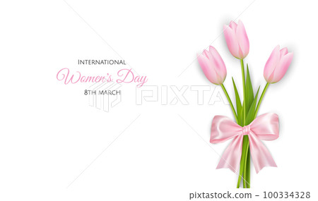Mother s Day greeting card. Vector banner with pink tulips Mother s Day greeting card. Vector banner with pink tulips 100334328