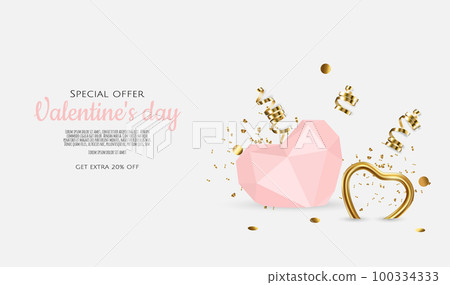 Valentine s day sale background with 3d heart. Vector background for poster, banners, flyers, card. Valentine s day sale background with 3d heart. Vector background for poster, banners, flyers, card. 100334333