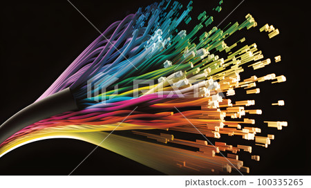 Concept Illustration with Colorful Optical Fiber Cable and Lines.Generative AI 100335265