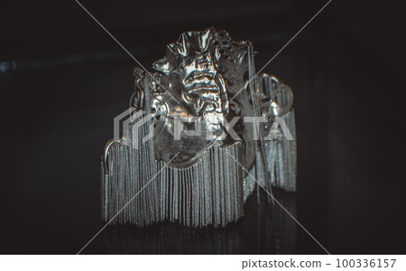 Object printed on metal 3d printer close-up. Object printed in laser sintering machine. Modern 3D printer printing from metal powder. Concept progressive additive DMLS, SLM, SLS 100336157