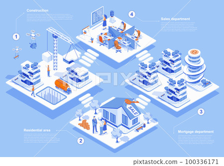 Real estate concept 3d isometric web scene with... - Stock Illustration ...