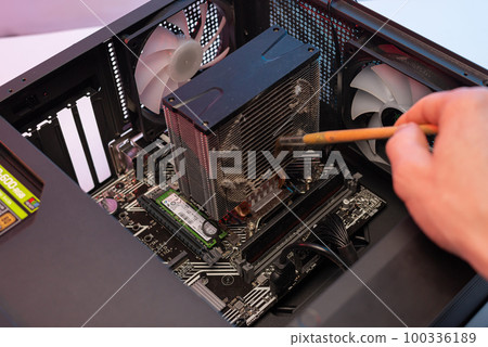 Dirty cooler ventilation system unit computer, cleaning from dust. 100336189