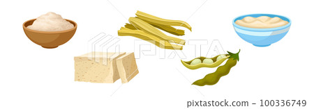 Soy Product as Organic Vegetarian Food and Nutrition Vector Set 100336749
