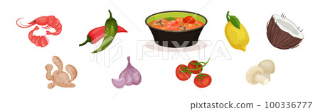 Ingredients for Tom Yum or Tom Yam Thai Soup Cooking Vector Set Ingredients for Tom Yum or Tom Yam Thai Soup Cooking Vector Set 100336777