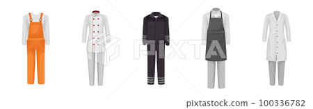 Workwear or Professional Staff Clothing and Outfit Front View Vector Set 100336782