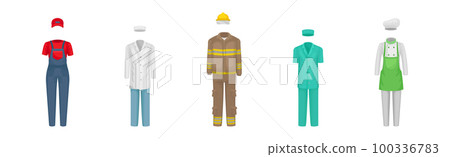Workwear or Professional Staff Clothing and Outfit Front View Vector Set 100336783