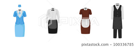Workwear or Professional Staff Clothing and Outfit Front View Vector Set 100336785