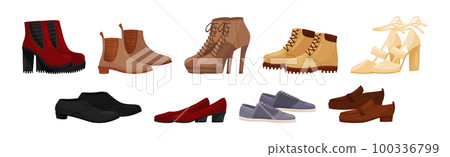 Different Footwear with Man and Woman Shoes Vector Set 100336799