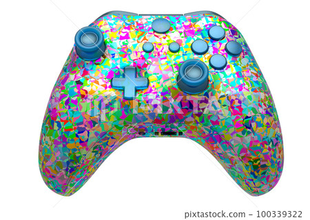 Realistic video game joystick with mosaic seamless pattern on white background 100339322
