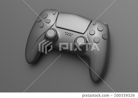 Realistic video game joystick with metallic chrome texture isolated on black 100339326