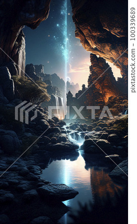 mystical magical waterfall in the mountains mystical magical waterfall in the mountains 100339689