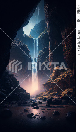 mystical magical waterfall in the mountains 100339692