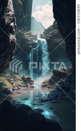 mystical magical waterfall in the mountains mystical magical waterfall in the mountains 100339694