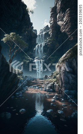 mystical magical waterfall in the mountains 100339695