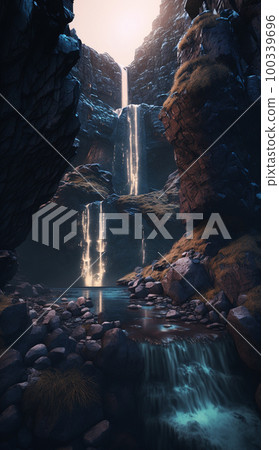 mystical magical waterfall in the mountains mystical magical waterfall in the mountains 100339696