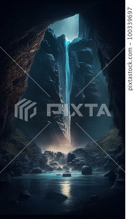 mystical magical waterfall in the mountains mystical magical waterfall in the mountains 100339697