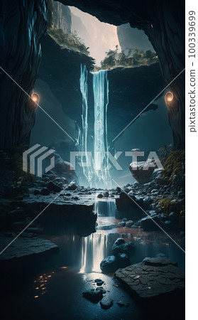 mystical magical waterfall in the mountains 100339699