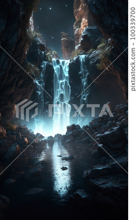 mystical magical waterfall in the mountains 100339700
