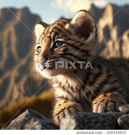 Little tiger cub in the mountains Little tiger cub in the mountains 100339935