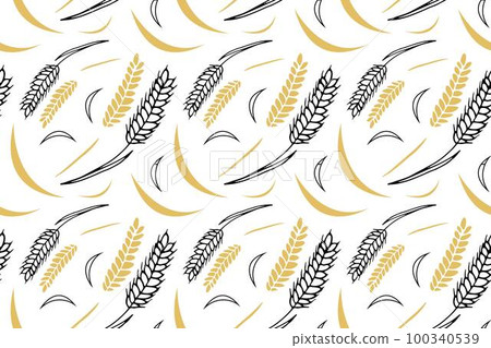 Wheat seamless pattern Doodle style. Vector outline endless image. Trendy wheat theme pattern. Wheat seamless pattern Doodle style. Vector outline endless image. Trendy wheat theme pattern. 100340539