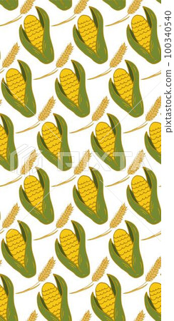 Wheat and corn seamless pattern Doodle style. Vector outline endless image. Trendy theme pattern. 100340540