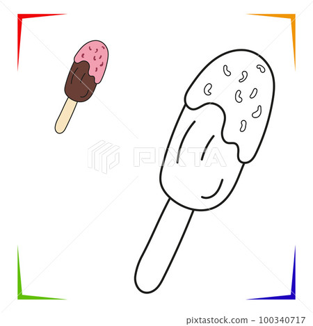Popsicle ice cream chocolate covered Coloring Page. Vector Educational worksheet colored by sample. 100340717