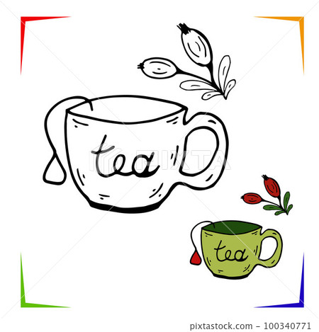 Rosehip tea Coloring Page. Vector Educational worksheet colored by sample. Paint game preschool kids 100340771