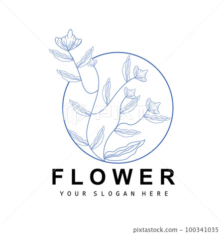 Simple Botanical Leaf and Flower Logo, Vector Natural Line Style, Decoration Design, Banner, Flyer, Wedding Invitation, and Product Branding 100341035