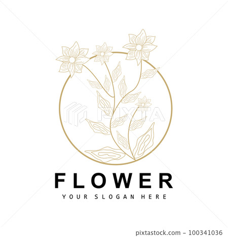 Simple Botanical Leaf and Flower Logo, Vector Natural Line Style, Decoration Design, Banner, Flyer, Wedding Invitation, and Product Branding 100341036