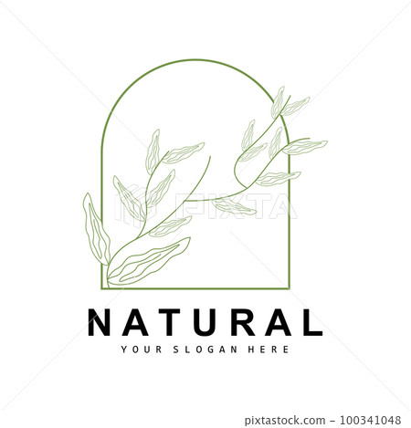 Simple Botanical Leaf and Flower Logo, Vector Natural Line Style, Decoration Design, Banner, Flyer, Wedding Invitation, and Product Branding 100341048