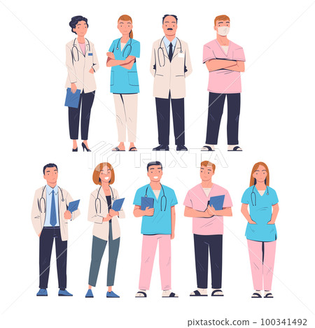 People Doctor or Physician Character in Uniform Working at Hospital Vector Illustration Set 100341492