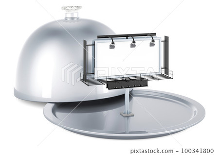 Restaurant cloche with advertising billboard, 3D rendering Restaurant cloche with advertising billboard, 3D rendering 100341800