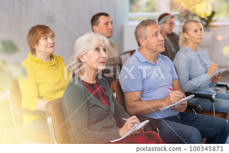 Elderly people study in classroom on refresher courses Elderly people study in classroom on refresher courses 100345871