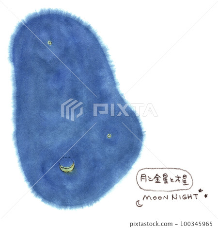Moonlit night, watercolor illustration sketch of night sky with interesting arrangement of Jupiter, Venus and Moon Moonlit night, watercolor illustration sketch of night sky with interesting arrangement of Jupiter, Venus and Moon 100345965