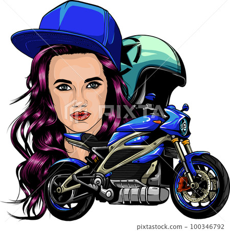 A beautiful sexy woman sits on sports bike. 100346792