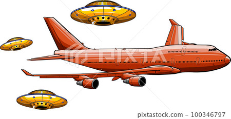 Set of flying saucers, illustration vector Set of flying saucers, illustration vector 100346797