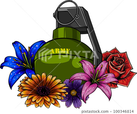 Grenade and flower vector illustration Grenade and flower vector illustration 100346814