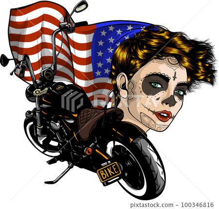 american girl and motorcycle vector illustration 100346816