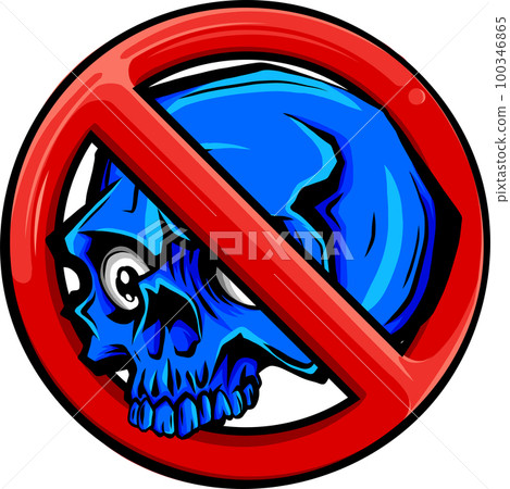 Forbidding red sign with black simple silhouette skull Forbidding red sign with black simple silhouette skull 100346865