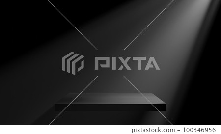 Square black pedestal, shelf on dark background. Spotlight. Godley. background material. (Landscape) 100346956